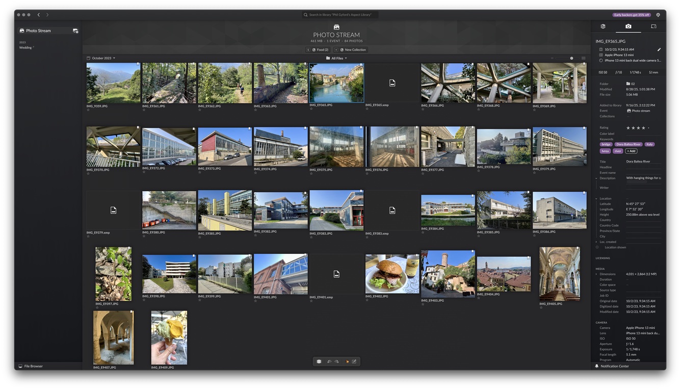 A screenshot of the Aspect thumbnails screen
