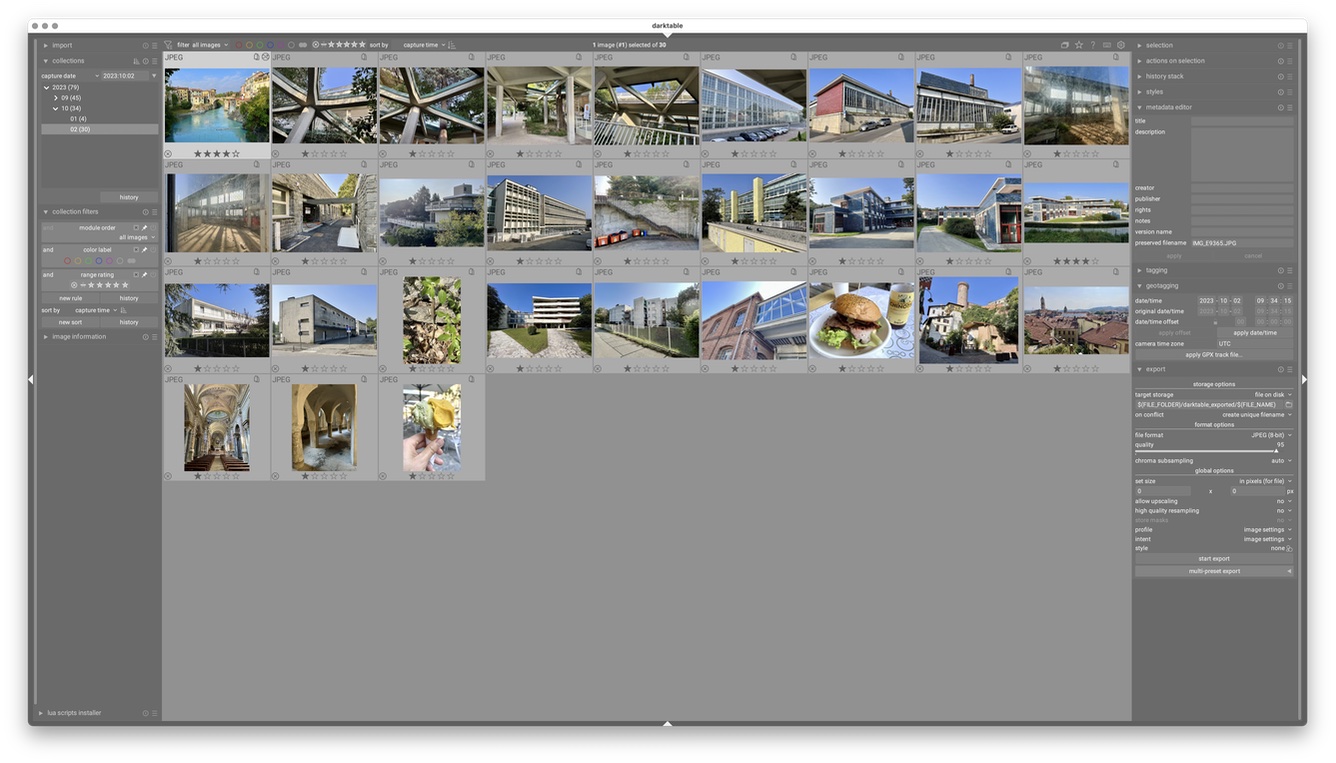 A screenshot of the darktable Lighttable screen