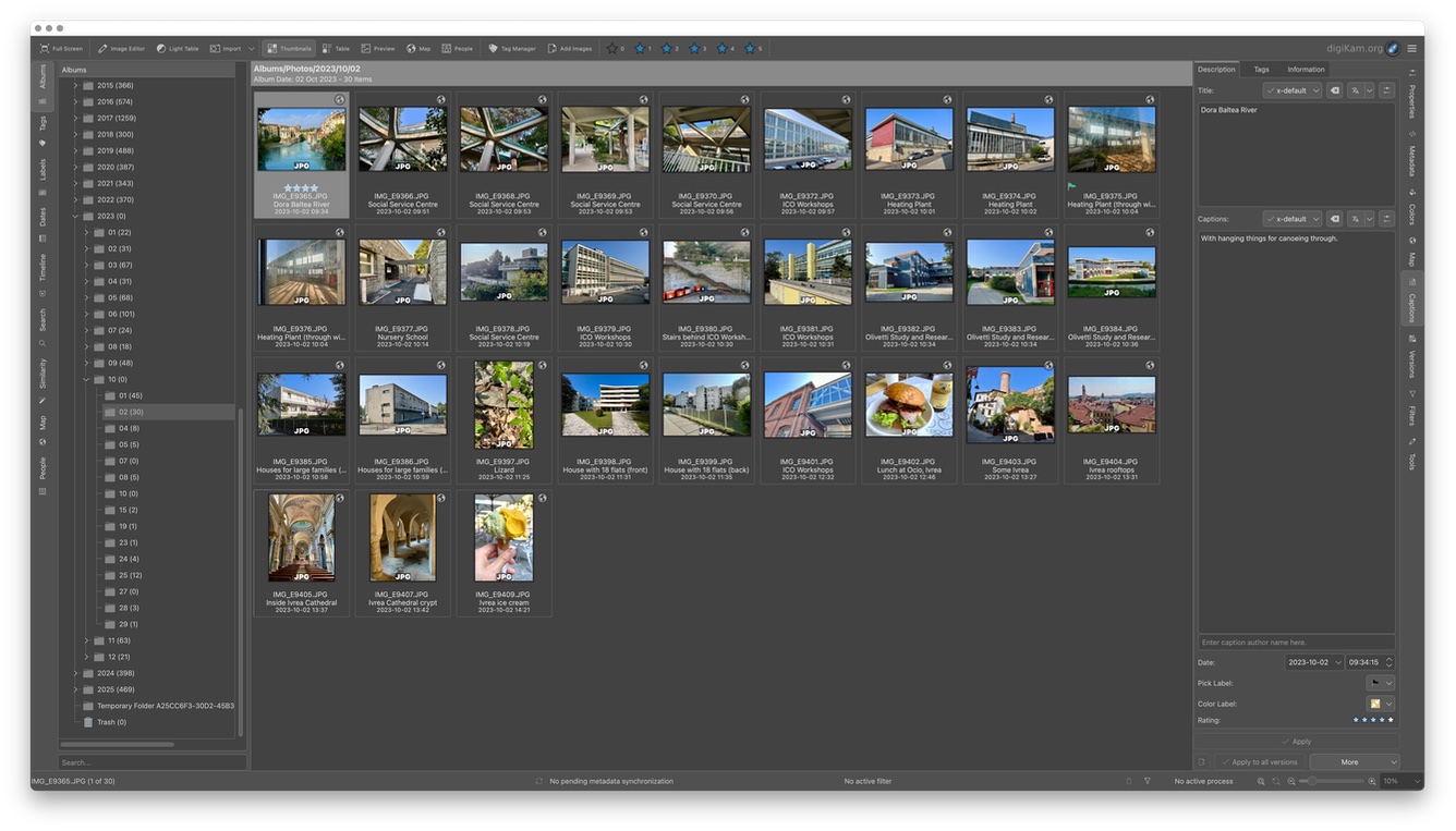 A screenshot of the digiKam albums screen