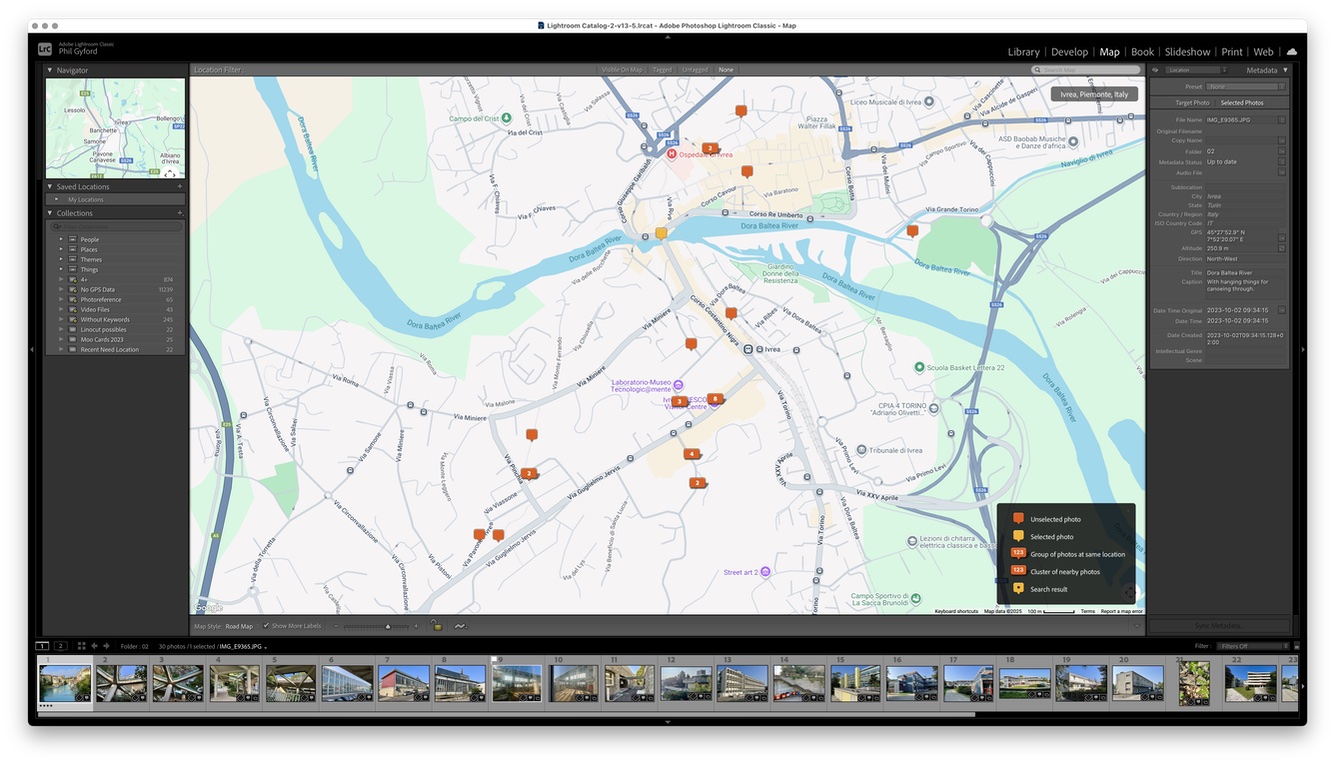 A screenshot of the Lightroom map screen