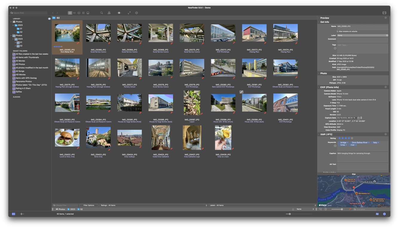 A screenshot of the NeoFinder thumbnails screen