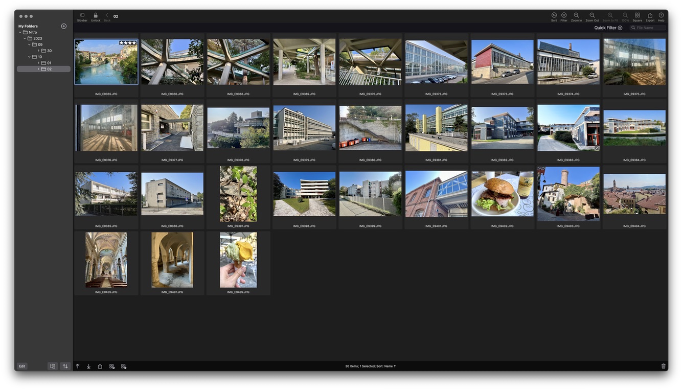 A screenshot of the Nitro thumbnails screen