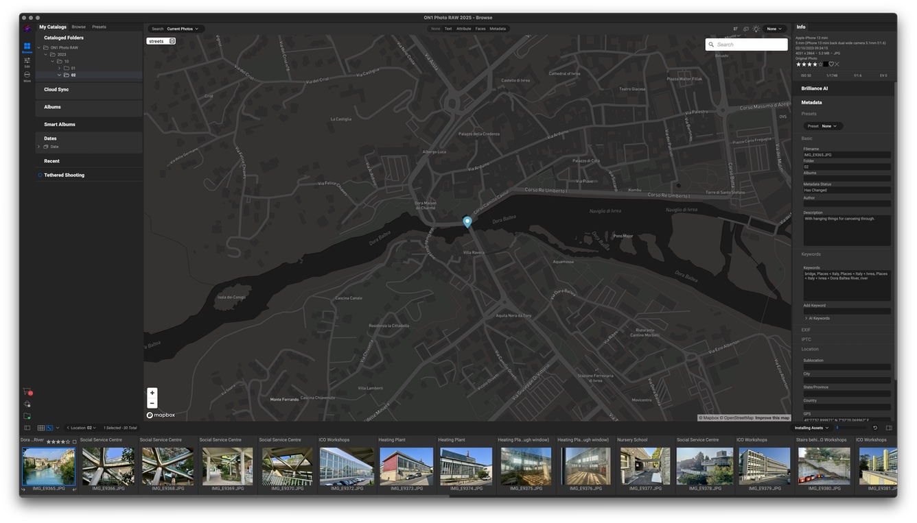 A screenshot of the ON1 Photo RAW map screen