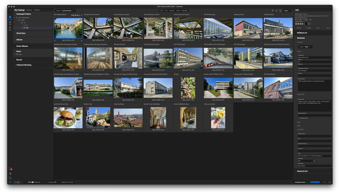 A screenshot of the ON1 Photo RAW thumbnails screen